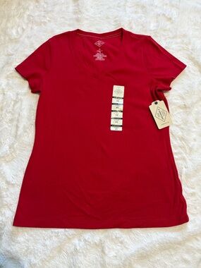 NWT St. John's Bay Women's Essential V-Neck T-Shirt - Red, Size XS